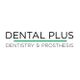 Logo "Dental Plus" con testo "Dentistry & Prosthesis". Linea verde sottolinea il nome.