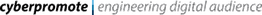 Schriftzug "cyberpromote | engineering digital audience" in Schwarz und Grau auf weißem Hintergrund