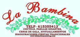 Texto dice "La Bambina", ofrece servicios de eventos: cócteles, paellas, cenas y más.