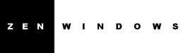 Minimalist logo with "Zen Windows" on a black and white split background.