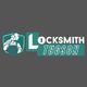 Logo of Locksmith Tucson with a worker holding a key on a green and grey background.