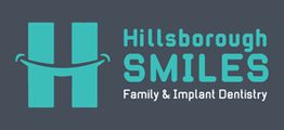 Logo of Hillsborough Smiles Family & Implant Dentistry with a smiling 'H' design.