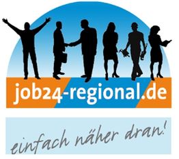 Silhouetten von Menschen, Logo "job24-regional.de", darunter Text "einfach näher dran!".