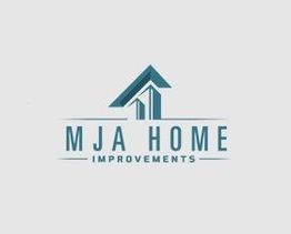 Logo for "MJA Home Improvements" with a stylized blue house icon above the text.