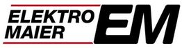 Logo mit Text "ELEKTRO MAIER" und großen Buchstaben "EM", umrahmt von roten Linien.