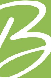 Weißes geschwungenes "B" auf grünem Hintergrund.