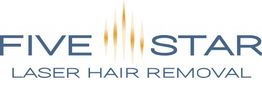 "Five Star Laser Hair Removal logo with golden lines between 'Five' and 'Star' text."