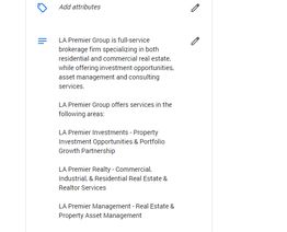 Text about LA Premier Group's real estate and investment services.