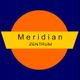 Blaues Quadrat mit oranger Kreis und gelbem Banner: "Meridian Zentrum".