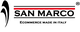 Logo di San Marco con scritta rossa e nera su sfondo bianco con motivo grafico laterale stilizzato.