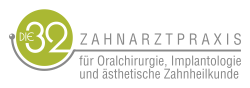 Logo: "Die 32 Zahnarztpraxis" für Chirurgie, Implantologie und ästhetische Zahnheilkunde.