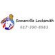 Somerville Locksmith logo with contact number 617-390-8983, features a key and worker graphic.