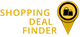 Yellow text "Shopping Deal Finder" with shopping bags in a location pin icon on the right.