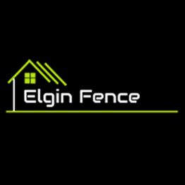 Logo with a house design and "Elgin Fence" text in green and white on a black background.