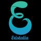 Logotipo azul y verde con forma de "E" con el texto "Existalia". Fondo negro.