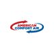 Logo with red and blue arrows, text "American Comfort Air" featuring snowflake design.