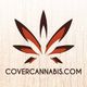 Stylized red and black leaf logo with "COVERCANNABIS.COM" text on a textured background.