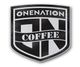 Shield logo with "OneNation Coffee" text in black and white.
