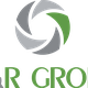 Een logo met een grijze en groene cirkel en de tekst "B&R GROEP".