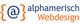 Logo mit "@", "alphamerisch" in Blau und "Webdesign" in Orange.
