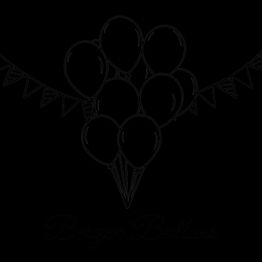 Luftballonstrauß mit Wimpelgirlanden auf schwarzem Hintergrund.