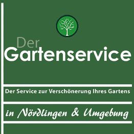 Grünes Logo mit Text "Der Gartenservice" und "in Nördlingen & Umgebung", Baum-Symbol oben.