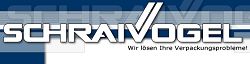 Logo mit Text "SCHRAIVOGEL - Wir lösen Ihre Verpackungsprobleme!" auf blauem Hintergrund.