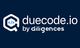 Logo of duecode.io by diligences with a hexagon containing code symbols on a dark blue background.