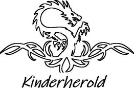 Schwarz-weißes Bild eines Drachens auf einem keltischen Muster. Darunter steht "Kinderherold".