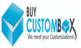 Blue 3D box logo with the text: "Buy Custom Box. We meet your Customizations!"