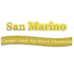 Logo with text: "San Marino Carpet And Air Duct Cleaning" in yellow on a white background.