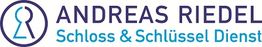 Logo mit Aufschrift: Andreas Riedel Schloss & Schlüssel Dienst, daneben Schlüsselloch-Symbol.