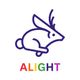 An outline of a leaping rabbit above the word "ALIGHT" in colorful letters.