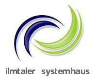 Zwei geschwungene, ineinander greifende Halbkreise in Blau und Grün. Text: Ilmtaler Systemhaus.