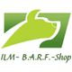 Grünes Hundelogo auf weißem Hintergrund, darunter der Schriftzug "ILM- B.A.R.F.- Shop".