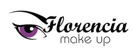 Logo avec œil violet et texte "Florencia make up" en noir.