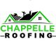 Logo of Chappelle Roofing with a house roof and workers silhouettes in green and black.