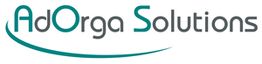 AdOrga Solutions Logo mit grünem Schriftzug und geschwungener Linie darunter.