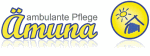 Logo von "Ämuna ambulante Pflege" mit Haus und Sonne im gelben Kreis.