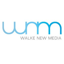 Logo mit blauer Schrift "wnm" und grauem Text "Walke New Media".