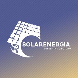 Logo de Solarenegia con el lema "Sustenta tu futuro" sobre fondo degradado azul y amarillo.