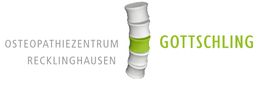 Logo von Osteopathiezentrum Gottschling mit Wirbelsäule in Grau und Grün.