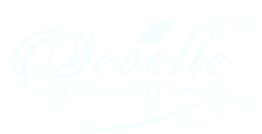 Develle Premium Cosmetics Logo mit verschnörkelter Schrift und Blattmotiv.
