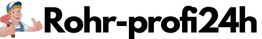 Logo mit einem lächelnden Handwerker neben dem Text "Rohr-profi24h" in schwarzer Schrift.