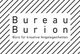 Text "Bureau Burion, Büro für kreative Angelegenheiten" auf diagonalen Streifen.