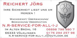 Visitenkarte mit Sicherheitsdienst-Angeboten, Kontaktdaten und einem Wappen mit Adler.