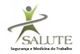 Logotipo com figura verde, texto "SALUTE" e "Segurança e Medicina do Trabalho" abaixo.