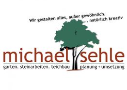 Logo mit Baum, Text: "Michael Sehle, Garten, Steinarbeiten, Teichbau, Planung + Umsetzung".