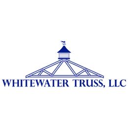 Logo of Whitewater Truss, LLC with a blue roof truss and weathervane design above the text.