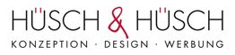 Logo von Hüsch & Hüsch mit den Worten: Konzeption, Design, Werbung; "&" in Rot hervorgehoben.